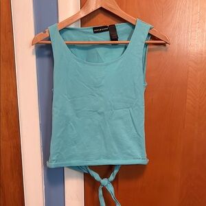 Dkny Blue Sleeveless Crop Tie Front Tank Top